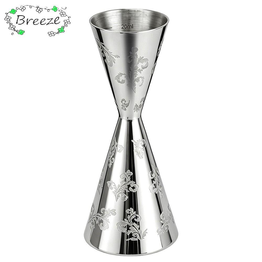 BREEZE Double Head Jigger, สแตนเลส 30/60ml Didi Jigger Cup, Professional Leaves Stripe Design Barten