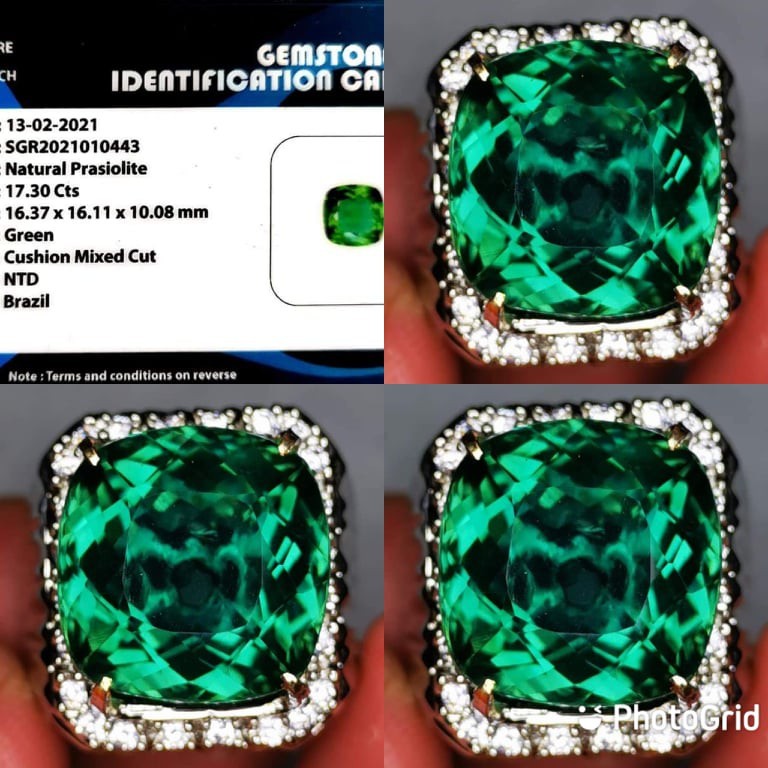 Natural Green Prasiolite Top Luster Chusion Green Luster + Memo SGR Lab