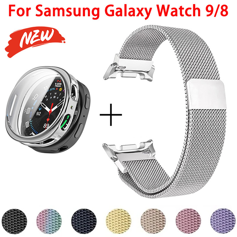 สายรัดแม่เหล็ก + เคสสําหรับ Samsung Galaxy Watch 9/8 40 มม.44 มม./8 คลาสสิก 46 มม. แถบตาข่ายโลหะ