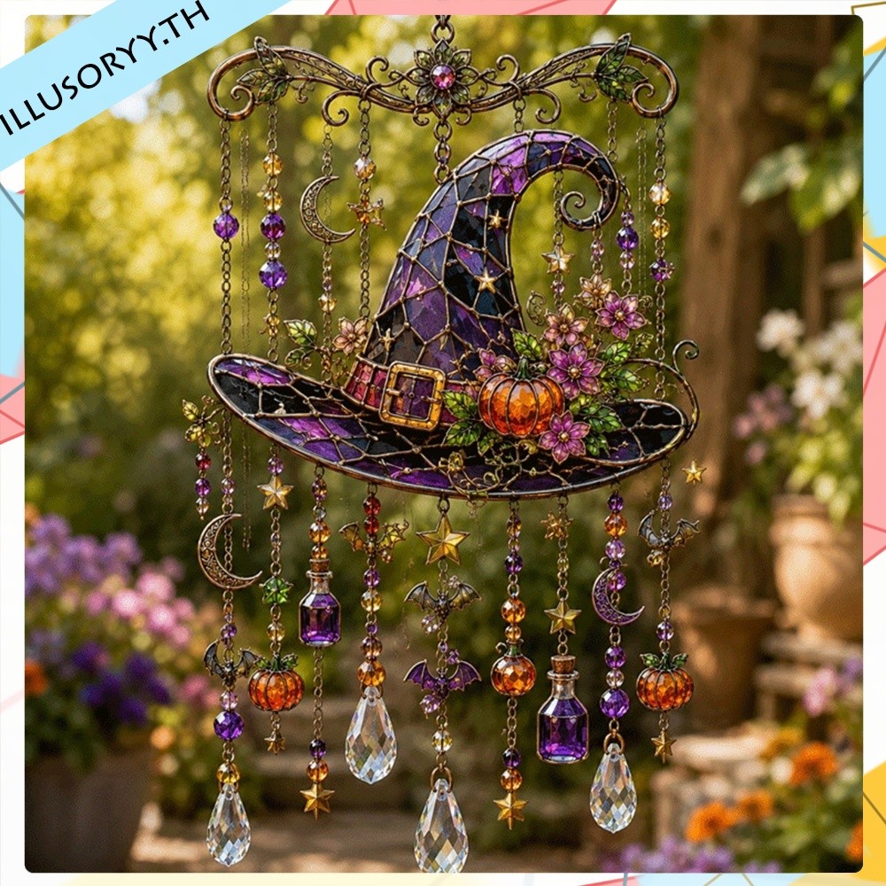 [illusoryy.th] Halloween Suncatcher กระดิ่งลมโลหะ Ghost Spider Web Bat