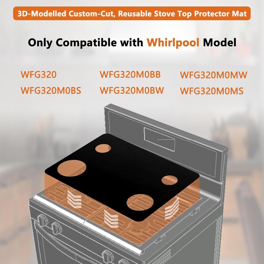 เตาป้องกันด้านบนสําหรับเตาแก๊ส Whirlpool 4 Burner - ใช้งานร่วมกับ WFG320M0BS WFG320M0BB WFG320M0BW W
