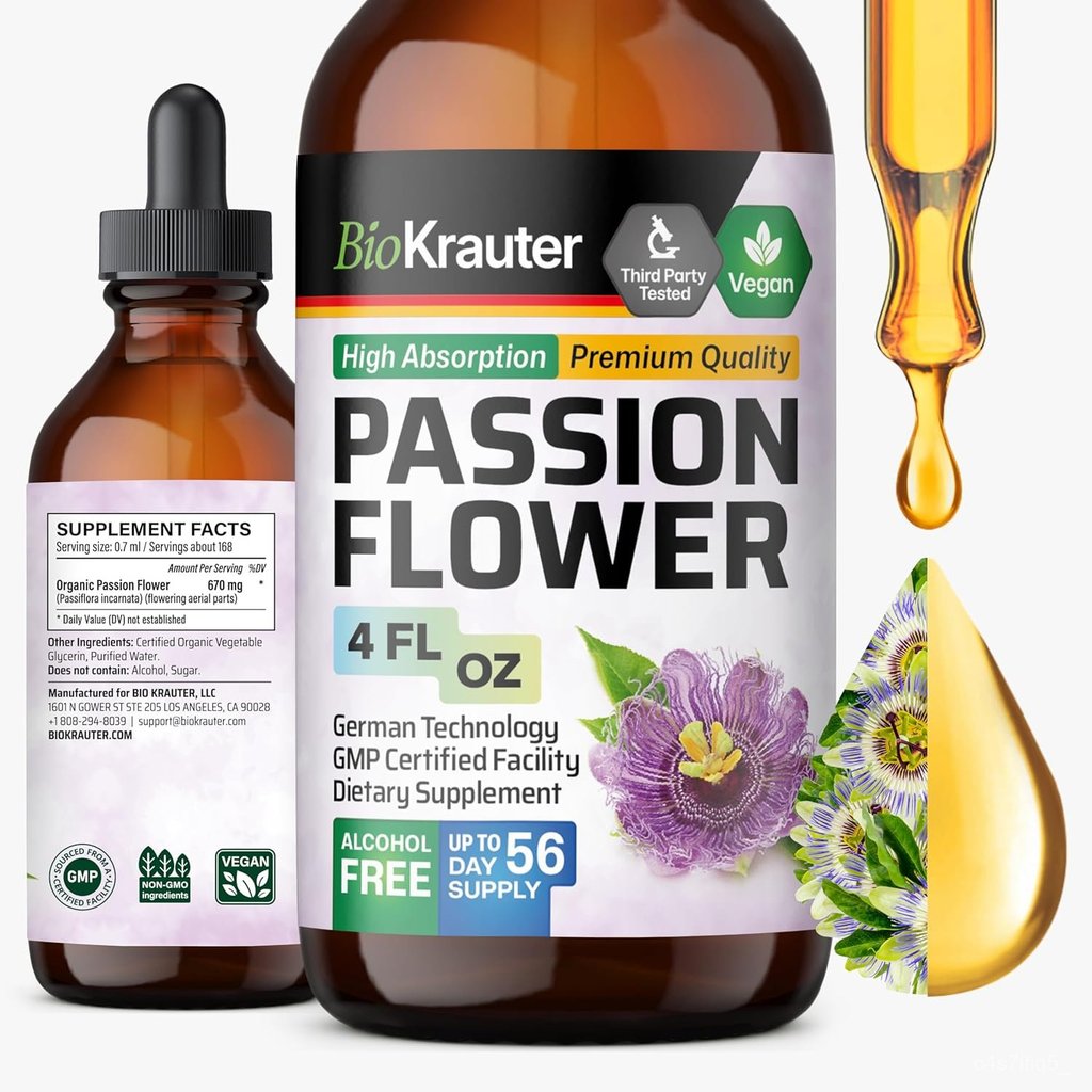 BIO KRAUTER® Passion Flower for Relaxation - Calm & Mood Support - Pure Vegan Liquid Drops Passion F