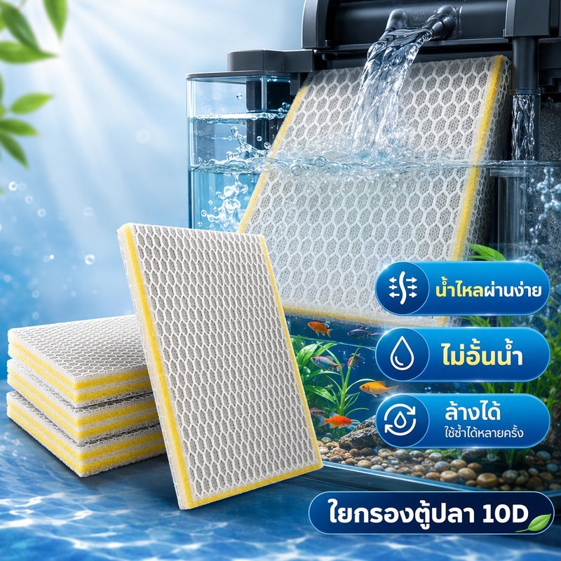 ใยกรองตู้ปลา 10D แผ่นกรองนาโน 200D กรองน้ำ ดักตะกอน ขี้ปลา ซักล้างใช้ซ้ำ ได้หลายขนาด
