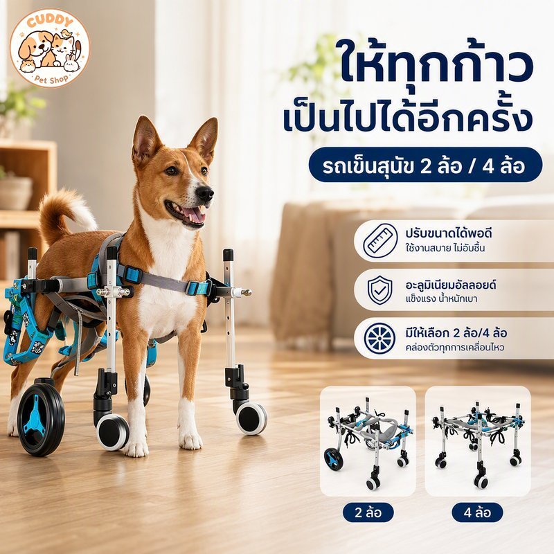 วีลแชร์สุนัข รถเข็นสุนัข 2 ล้อ 4 ล้อ ปรับได้ อลูมิเนียม เบาะนุ่ม ล้อเงียบ สำหรับขาหลังอ่อนแรง