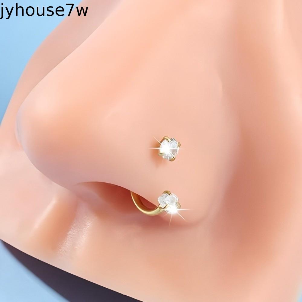 JYHOUSE 2 ชิ้นกระดูกอ่อน Helix ต่างหู, Zirconia แหวนจมูกหรูหรา, เครื่องประดับเจาะอินเทรนด์สแตนเลส C รูป Daith เจาะเครื่องประดับงานแต่งงาน