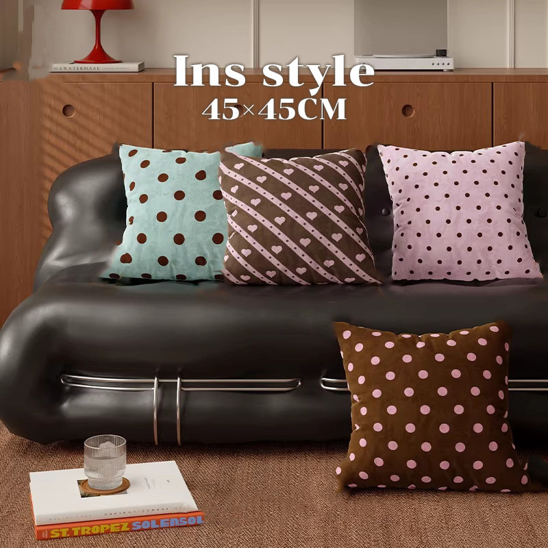 ปลอกหมอน Ins style ขนาด 45×45.แบบหนา ผ้ากํามะหยี่ขนนิ่ม ถอดซักได้ ลายจุด มีซิป ไม่มีแกนหมอน สําหรับตกแต่งบ้าน