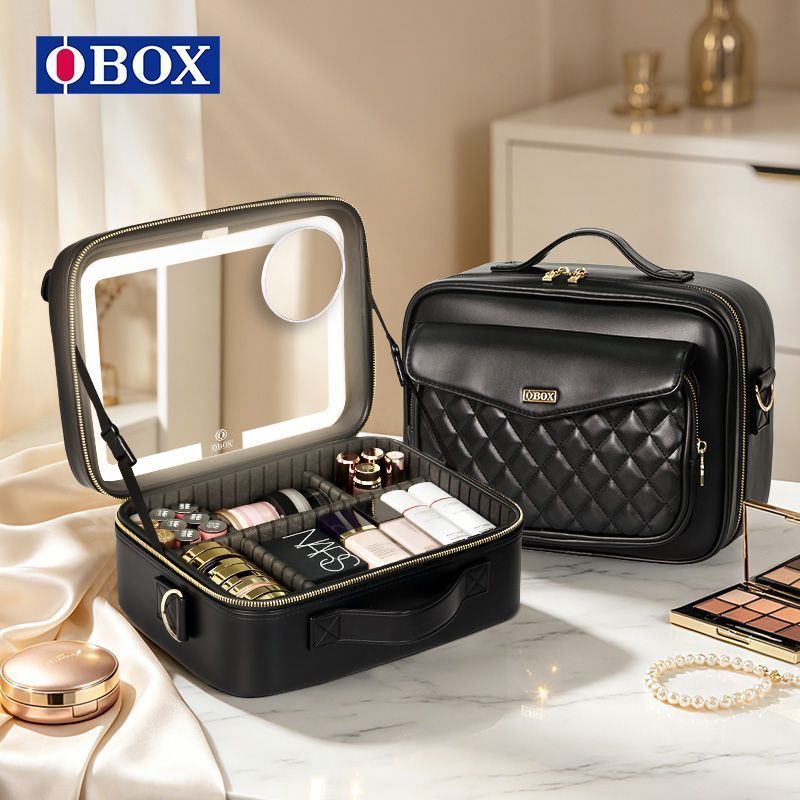 Obox กระเป๋าเครื่องสําอางหญิง led กระเป๋า Messenger พร้อม Light Partition Storage ช่างแต่งหน้าและกระ
