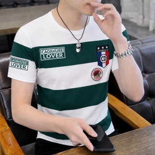 MANSTR ฤดูร้อน บวก ขนาดผู้ชายลายรอบคอเสื้อยืดแนวโน้มแขนสั้นธุรกิจ ไม่เป็นทางการ สูงสุด สีดําสีขาวสีเขียวสีฟ้า