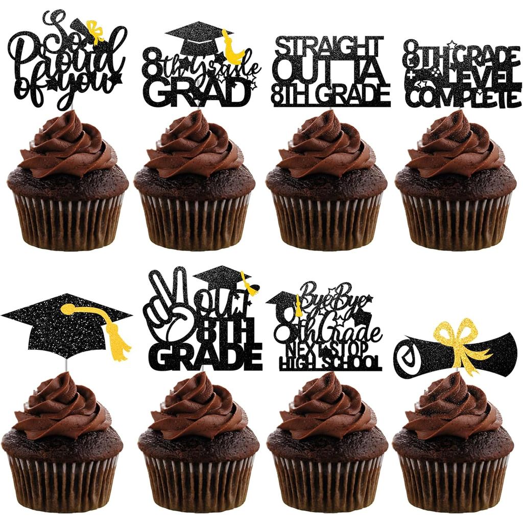 32 ชิ้น 8th Grade Graduation Cupcake Toppers,Out 8 เกรด,Bye bye 8 th เกรด Next Stop High School,Stra