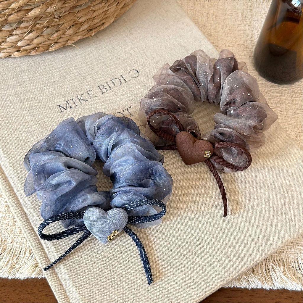 Double-Layer Fluffy Bow Love Heart ลําไส้ผม Tie แฟชั่น All-Match