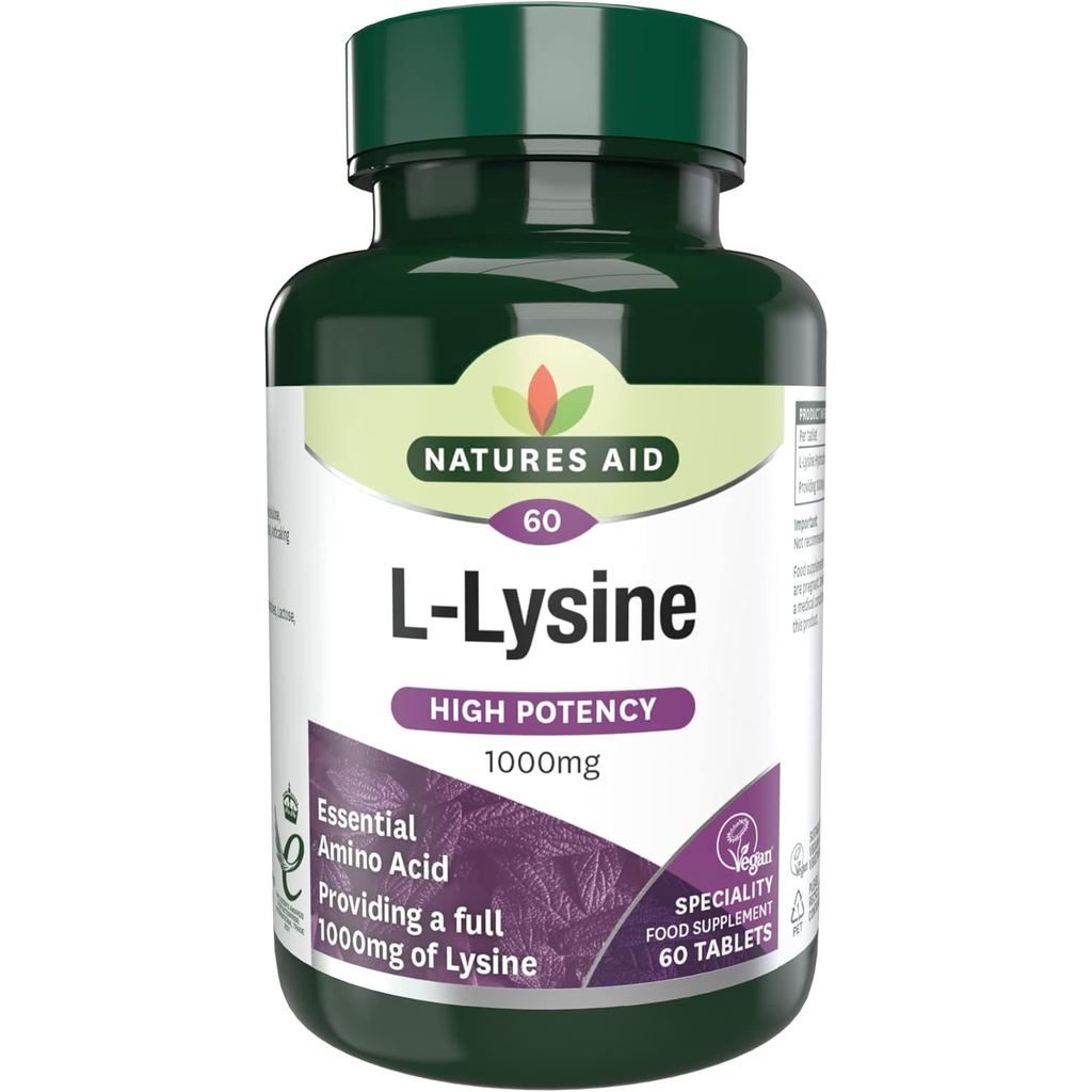 Natures Aid L-Lysine 1000mg – กรดอะมิโนจําเป็นความแข็งแรงสูง – พอร์ต ระบบภูมิคุ้มกัน, การกู้คืนกล้าม
