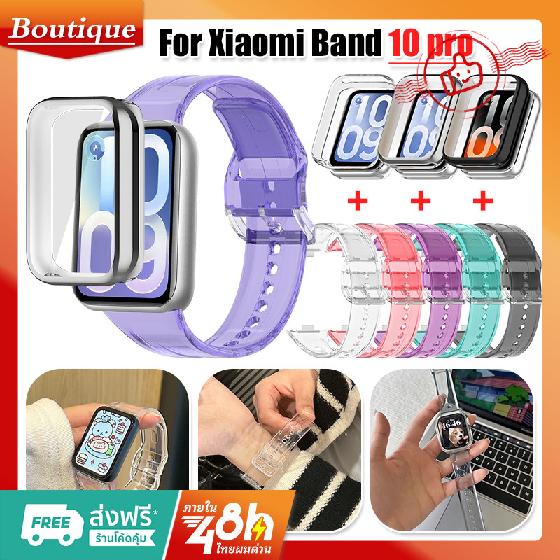 TPU เคส + Tpu Watchband สําหรับ Xiaomi Band 10 Pro โปร่งใสเปลี่ยนสีสร้อยข้อมือข้อมือสําหรับ Mi Band10 Proสายคล้องซิลิโคน