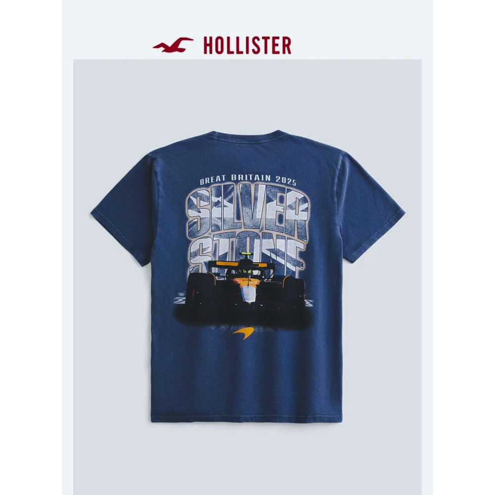 Hollister UK Racing Theme กลับข้อความ Racing พิมพ์เสื้อยืดผู้ชายและผู้หญิงผ้าฝ้ายพรีเมี่ยมกีฬา Top 8