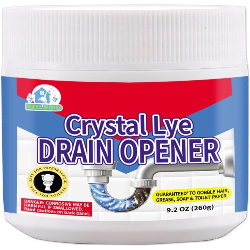 BELL BIRD Crystal Lye ท่อระบายน้ํา, Lye Sodium Hydroxide, Unclogs ห้องน้ําอ่างล้างจาน, น้ํายาล้างอุด
