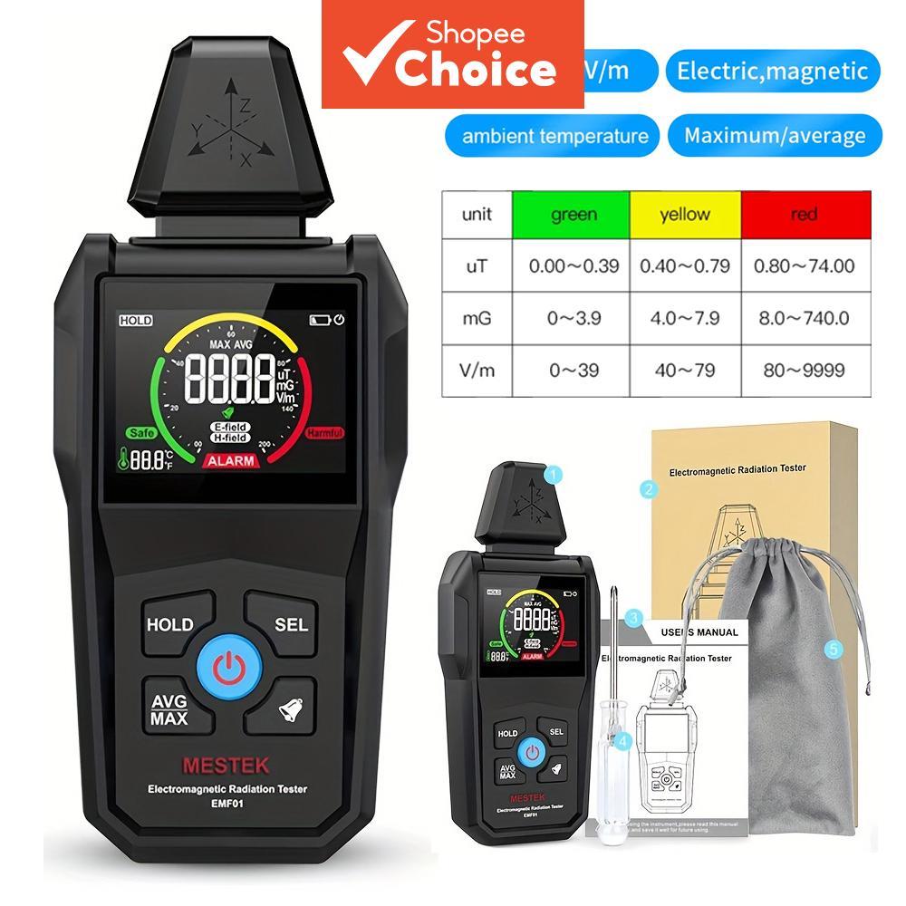 One Piece MESTEK EMF01 EMF Meter,เครื่องทดสอบรังสีแม่เหล็กไฟฟ้าแบบดิจิตอลพร้อมระบบวัดความชื้นและการตรวจจับ RF
