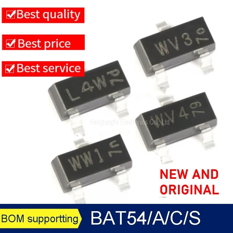 50 ชิ้น/ล็อต Original BAT54 BAT54A BAT54C BAT54S เครื่องหมาย L4W WV3 WW1 WV4 SOT23 SMD Triod ใหม่