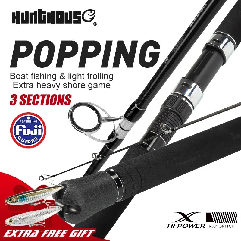 PL8D Hunthouse Popping Fising Rod 3 ส่วน Ocean Spinning 30T 2.5m Lure น้ําหนัก 200g คาร์บอนไฟเบอร์ F