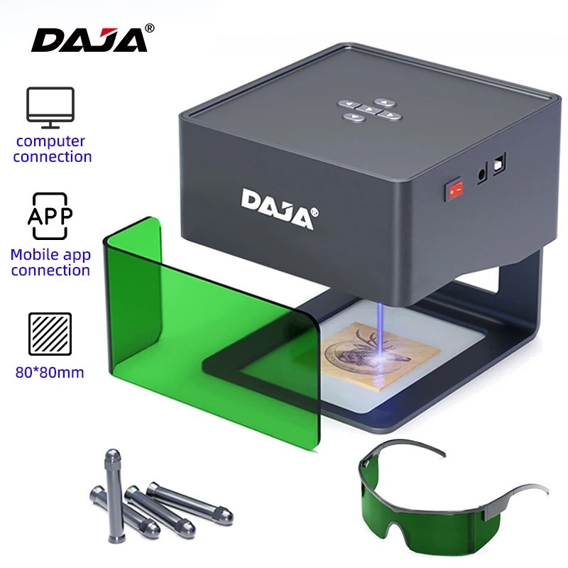RDOD DAJA DJ6 มินิแบบพกพาเลเซอร์แกะสลัก Diy บลูทูธเครื่องทาสีแท็กสุนัขไม้หนังพลาสติกโลโก้ CNC เครื่อ