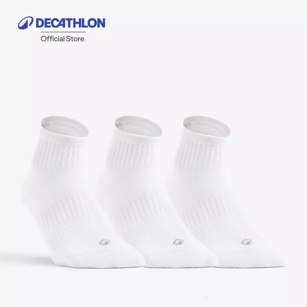 Decathlon Mid-High Sports Socks Tri-Pack Rs 500 ถุงเท้ากีฬาข้อกลางรุ่น Rs 500 แพ็ค 3 คู่ - White