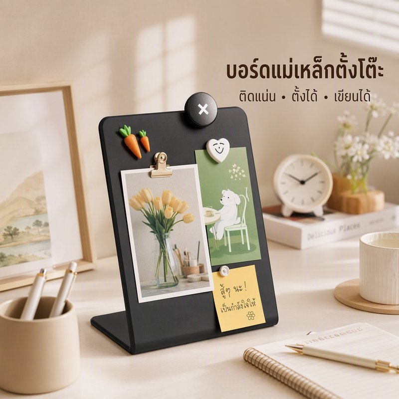 กระดานแม่เหล็กตั้งโต๊ะ กระดานโน้ตแม่เหล็ก ฐานมั่นคง เขียนลบได้ พร้อมหมุดแม่เหล็ก 10 ชิ้น