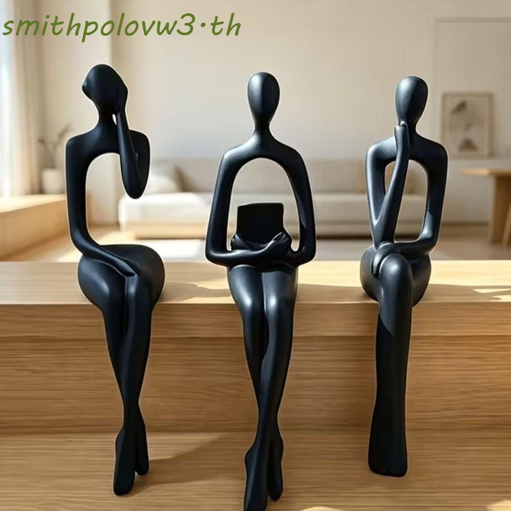 SMITHPOLO 3 ชิ้นคิดหุ่นขอบ Sitter ตกแต่ง, Minimalist ขายาวบทคัดย่อนั่งประติมากรรมมนุษย์ชุด, ของขวัญที่ไม่ซ้ํากัน Handmade 3D พิมพ์รูปพลาสติกเครื่องประดับศิลปะห้องนอน