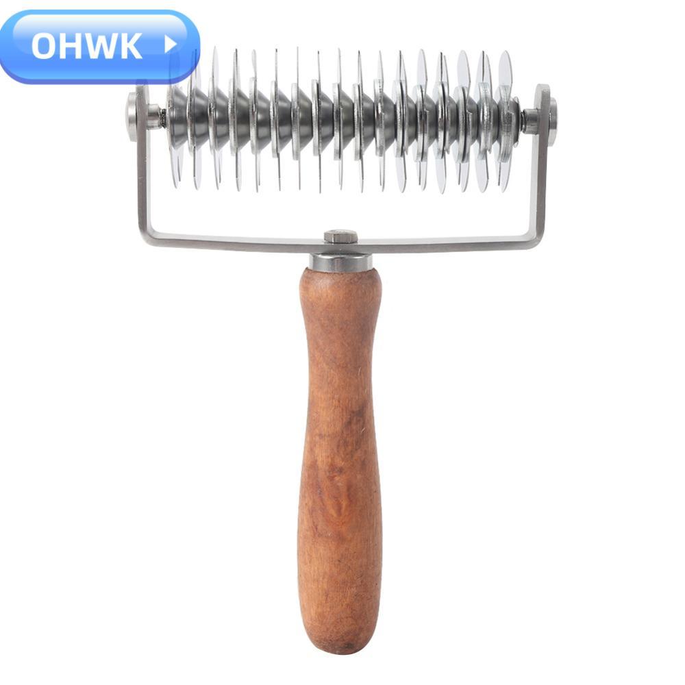OHWK Lattice Pastry Cutter, สแตนเลสไม้ Handle Pastry Lattice Roller Cutter, Smooth Non-stick Time-Sa