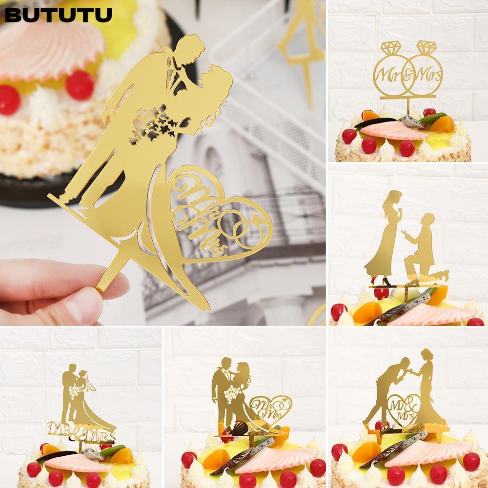 BUTUTU เค้ก Topper DIY หัตถกรรมผู้ใหญ่โปรดปรานเจ้าสาวเจ้าบ่าว Mr Mr Mr Mrs