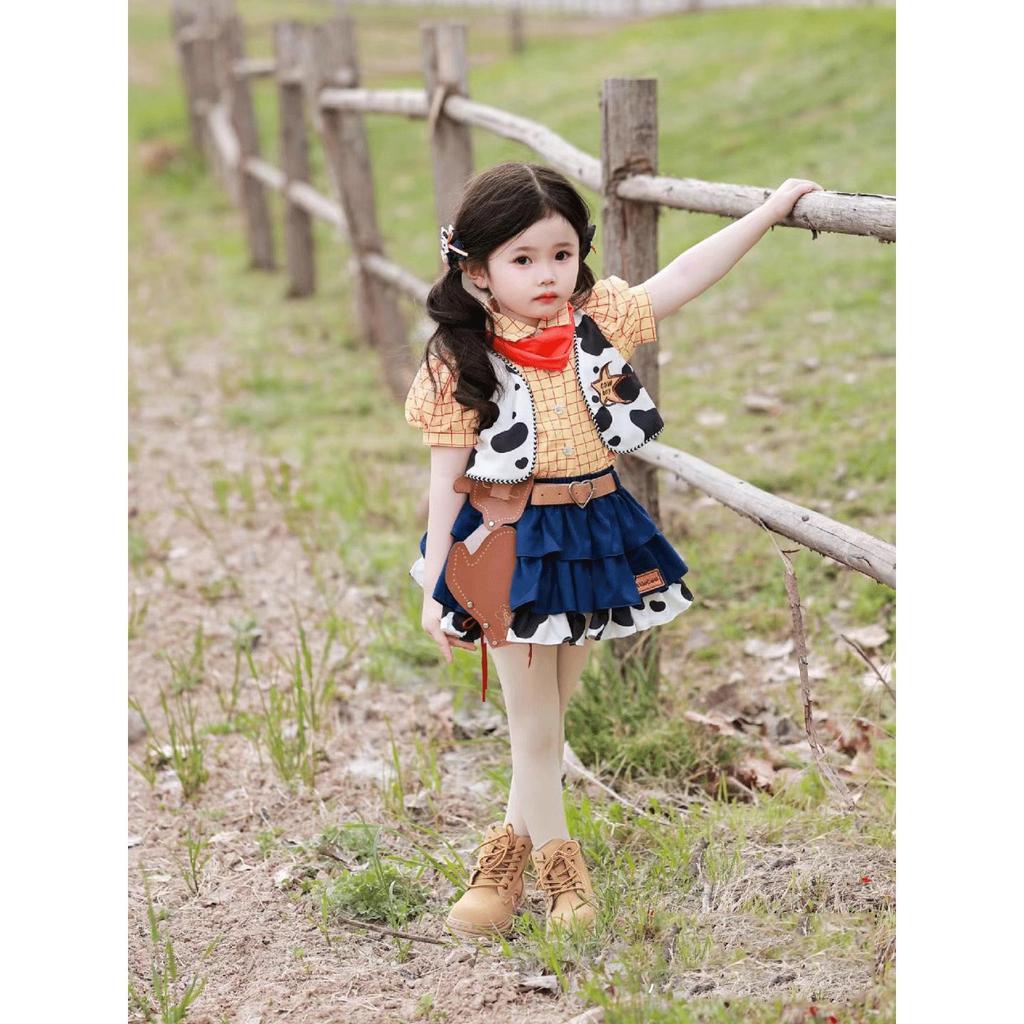 คลังพร้อมเวอร์ชั่นเกาหลีเด็ก Triss cos เสื้อผ้า Toy Story Girl Woody Denim Lolita Dress ชุดเจ้าหญิง