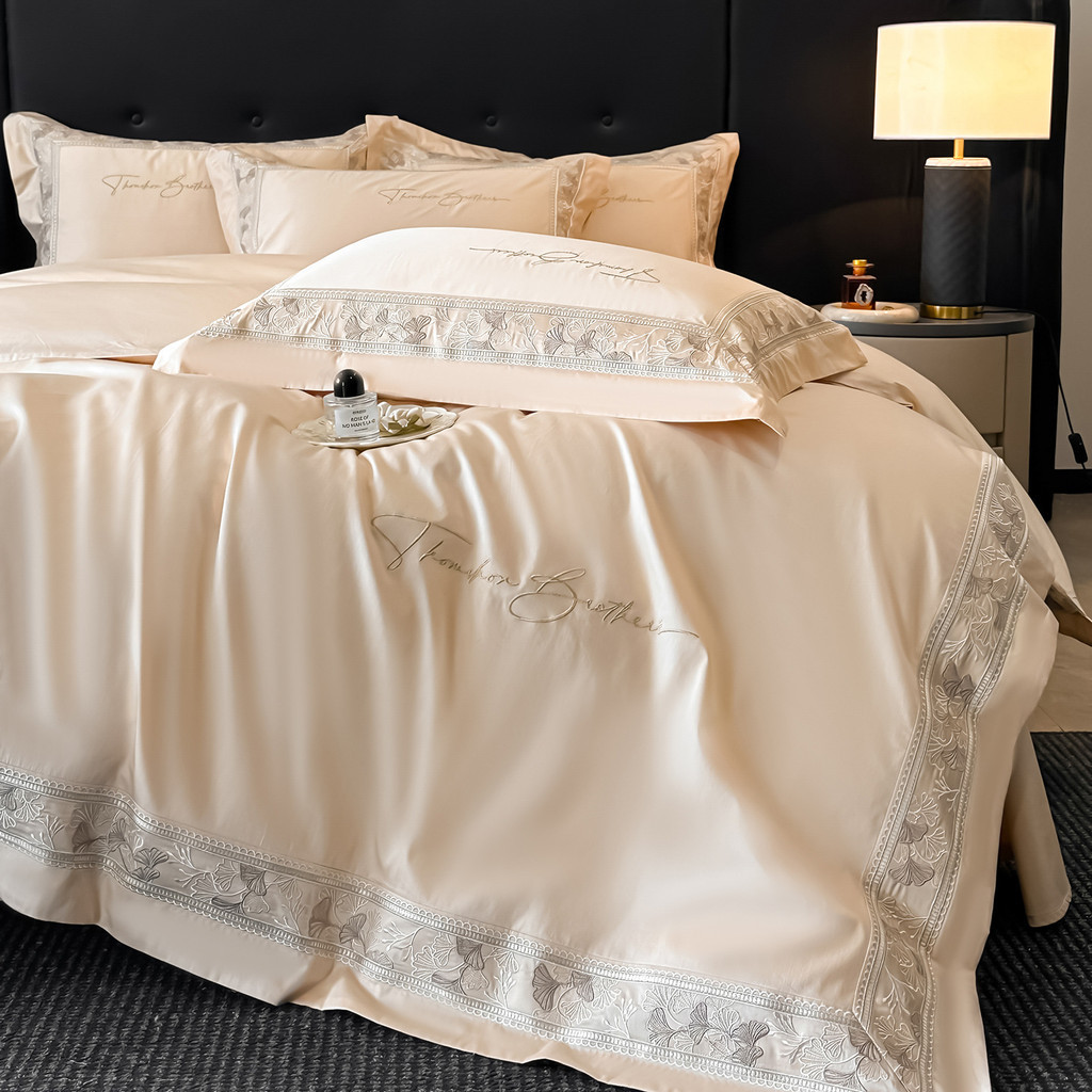 High-Density High-Density Pure Cotton Long-Lining Cotton ชุดสี่ชิ้นผ้าฝ้าย 100% เย็บปักถักร้อยเรียบง