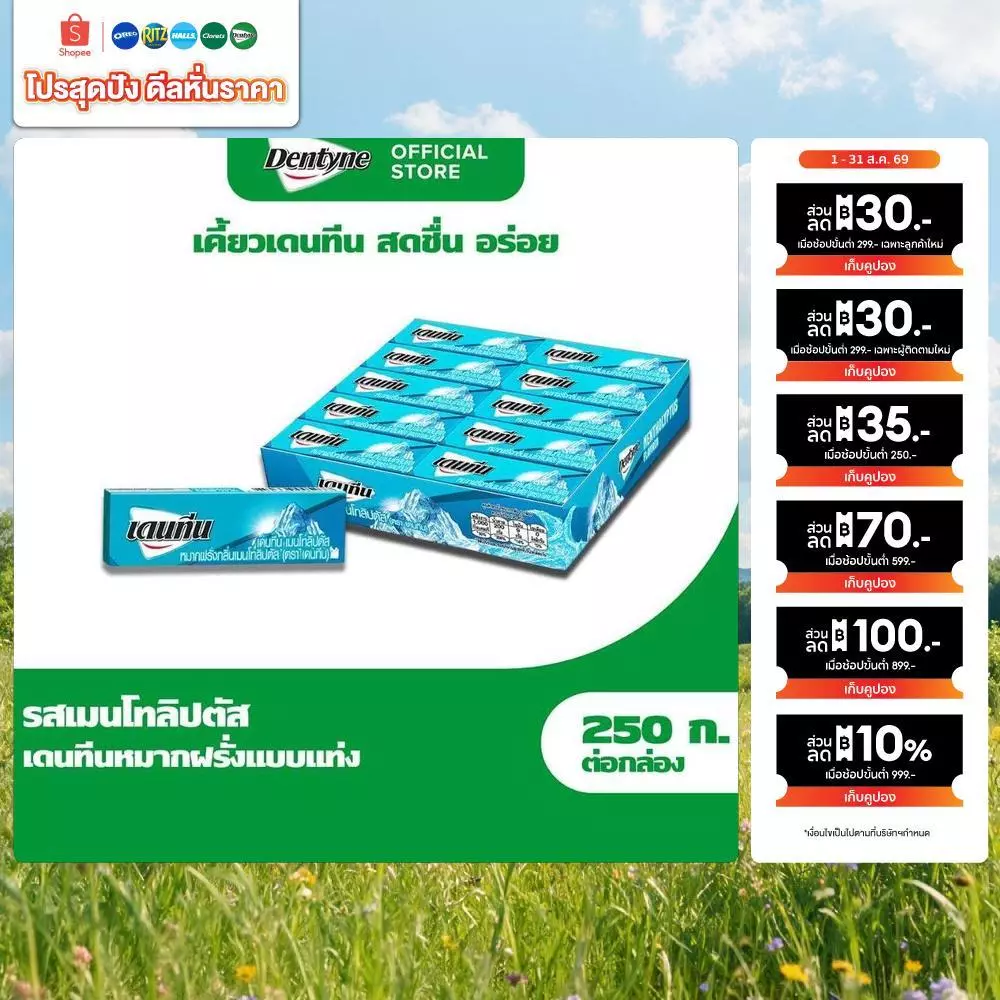 [แพ็ค 20 แท่ง] Dentyne Mentholyptus เดนทีน หมากฝรั่งเมนโทลิบตัส แบบแท่ง 5 แผ่น (12.5g)