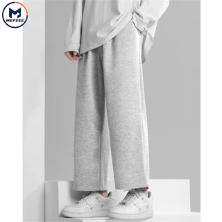 MEFEEE กางเกงวอร์มขากว้างทรงหลวม Unisex กางเกงกีฬาอเนกประสงค์สีดําสีเทา