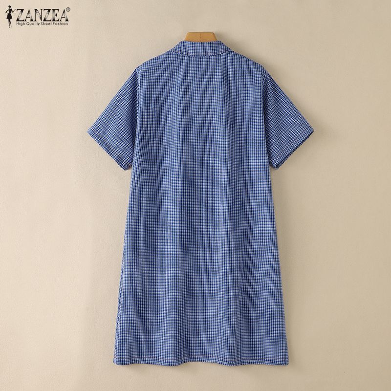 ZANZEA فستان كوري كاروهات A-Line بنصف أزرار — صورة 8