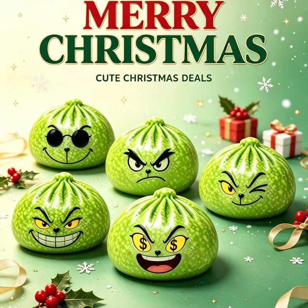 Grinch Christmas Style Green Hairy Monster Grinch Bun Decompression Pinch Music Gift Mystery Box Sim