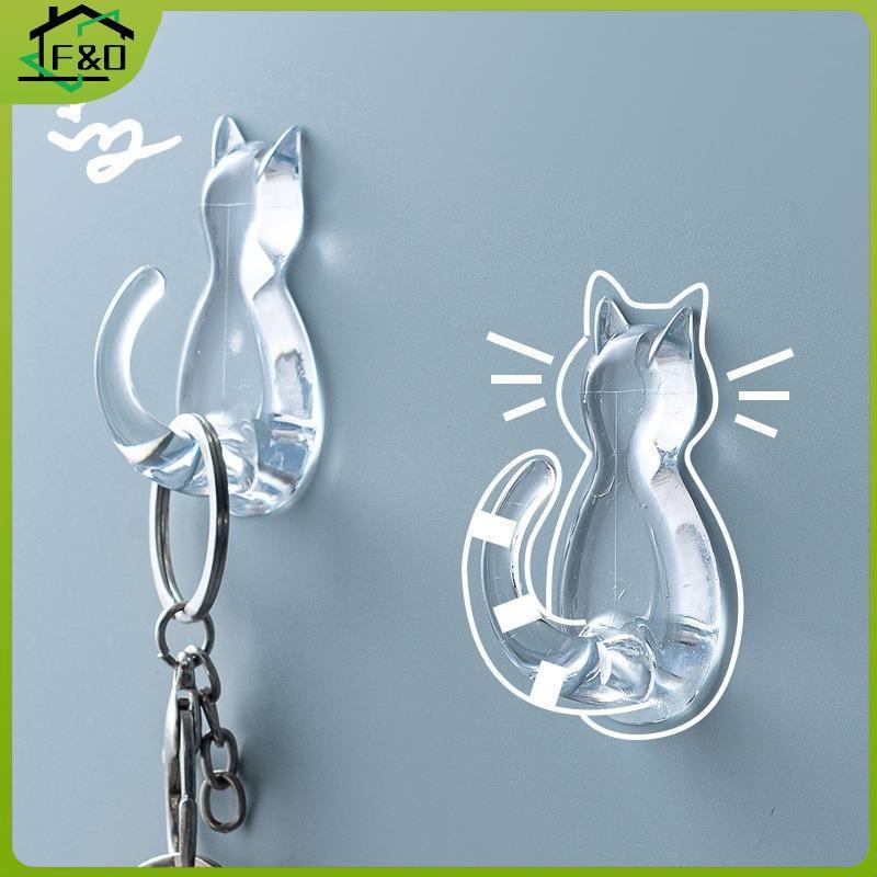 F&O 10 ชิ้น Cat Hook ตะขอติดผนังแบบไม่ต้องเจาะรู Cat Wall Hook มัลติฟังก์ชั่นติดผนัง Hook สําหรับ Ja