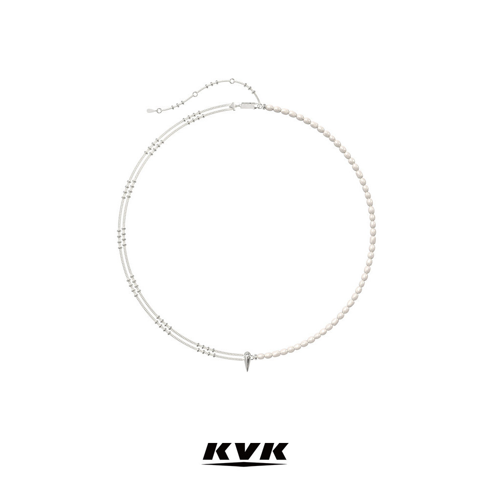 KVK Cycle Baroque Series ต่างหูเว้า/สร้อยคอรอบคู่/แหวนลูกปัดเชลล์/สีขาวสร้อยข้อมือเว้า d