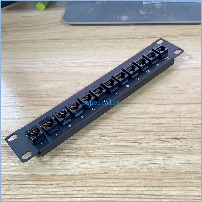 ESP 12-Port CAT6 แผงแพทช์โล่ RJ45 10G Ready Metal Housing Color-Coded Labeling สําหรับ T568A และ T56