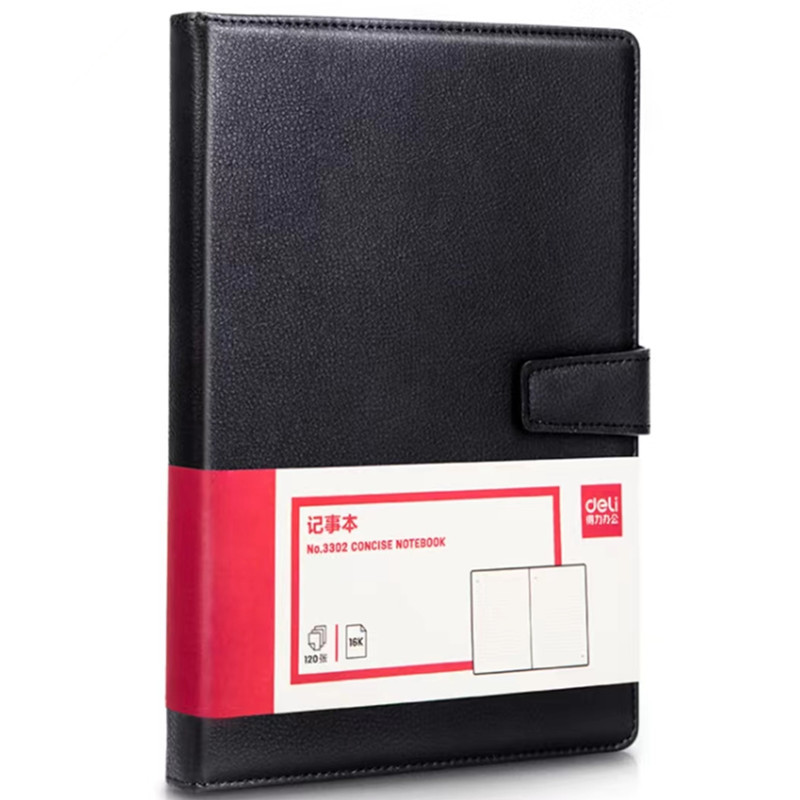 Deli 16K ธุรกิจแม่เหล็กหัวเข็มขัดหนังพื้นผิวโน้ตบุ๊ค 3344 Work Notepad ไดอารี่การประชุมบันทึกหนังสือ