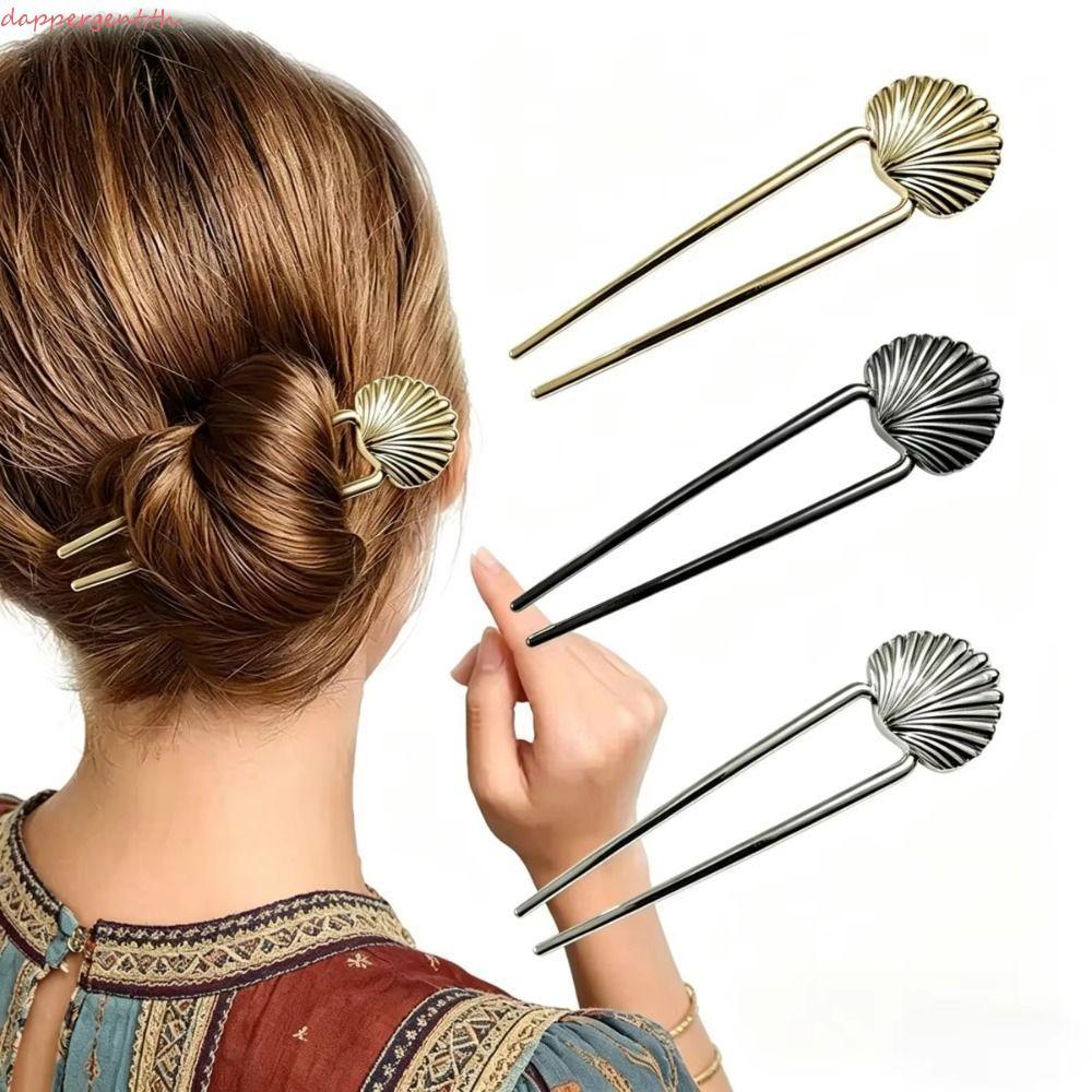 DAPPERGENNT Shell Hair Sticks, U Shape Hair Forks U-Shaped, Delicate Alloy Headwear Headdress กิ๊บโล
