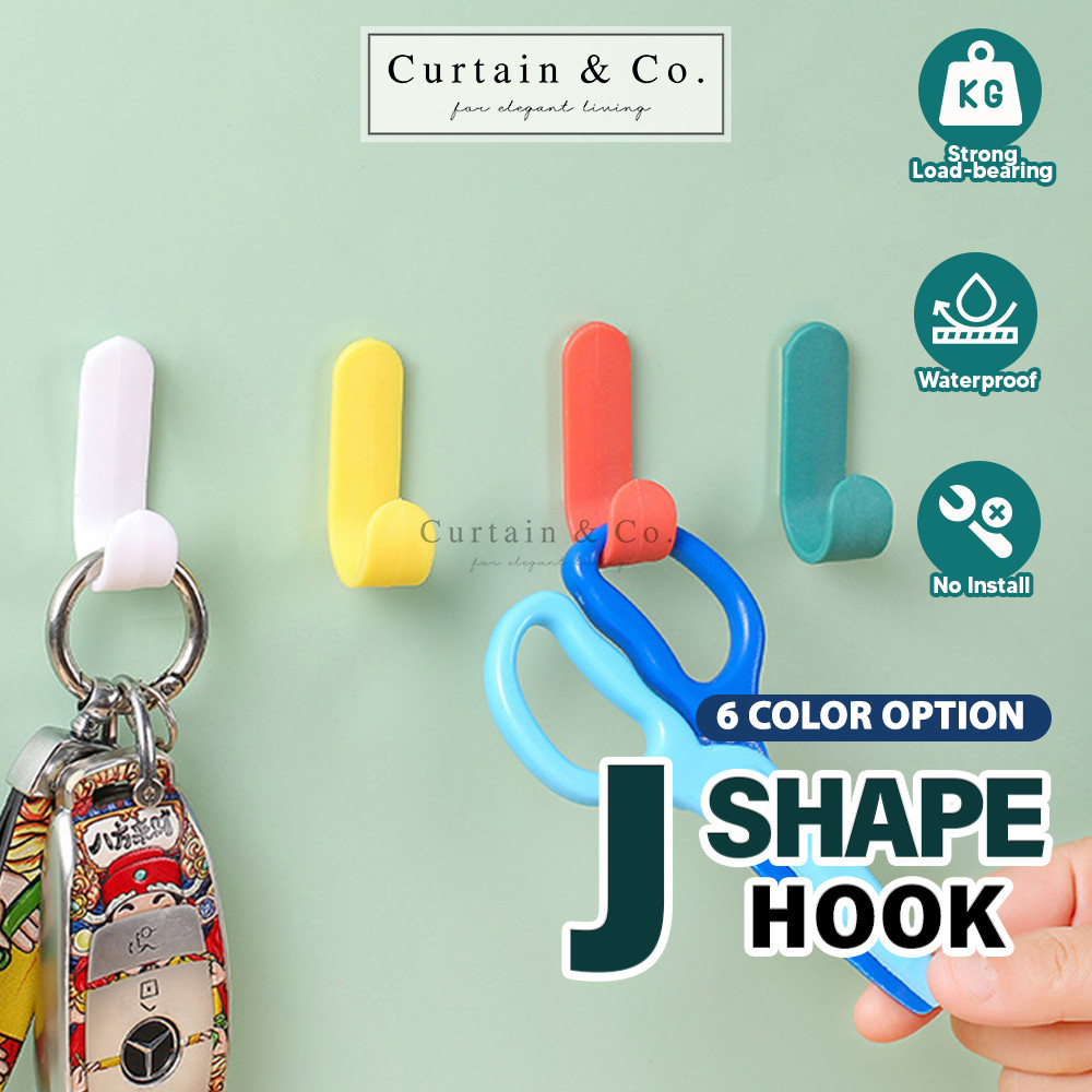 ผ้าม่าน & ติดผนังพลาสติก J Hook Shape Cangkuk Penyangkut Dinding Plastik แขวนผนัง Hook Punch ฟรี J H