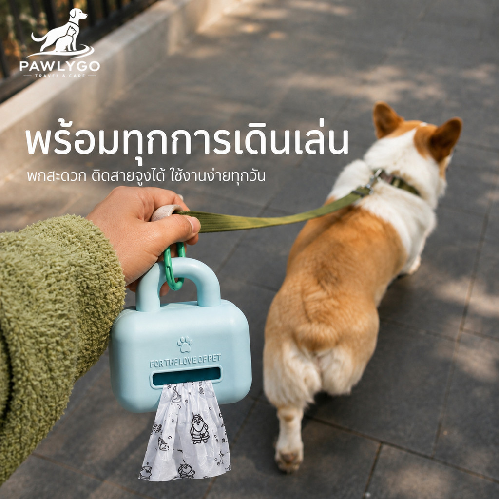 Pawlygo เคสใส่ถุงเก็บมูลสัตว์เลี้ยง รุ่น WB04/WB05 พร้อมถุงขยะ พกพาสะดวก ถุงหนาพิเศษ เก็บกลิ่นมิดชิด ใช้งานง่าย