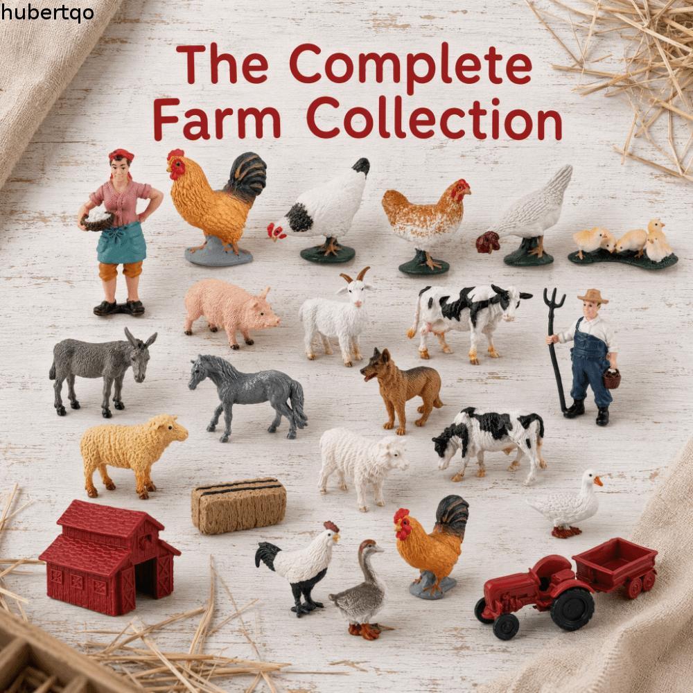 HUBERT Farm House ของเล่น, Chicks Hen Farm ตุ๊กตาสัตว์, ตัวเลขการกระทําวัวสมจริงพลาสติกฟาร์มครอบครัว