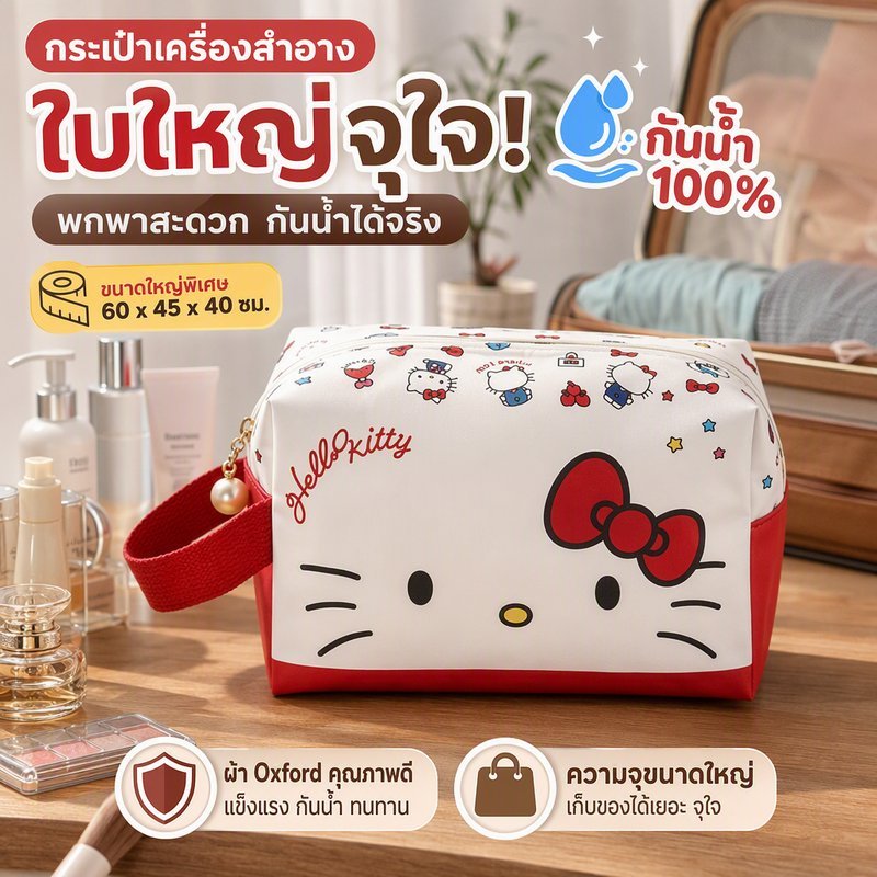กระเป๋าเครื่องสำอาง กันน้ำ ผ้า Oxford ขนาดใหญ่ 60x45x40 ซม. กระเป๋าเดินทาง แบบพกพา หูหิ้วแข็งแรง
