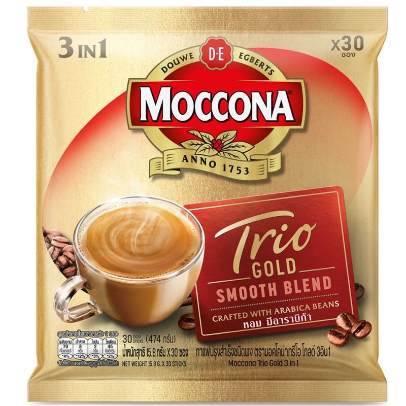 มอคโคน่าทรีโอโกลด์กาแฟปรุงสำเร็จชนิดผง 15.8กรัม แพค 30ซอง Moccona Trio Gold 15.8g X30 [หมายเลขบาร์โค้ด 8851753099771 ]