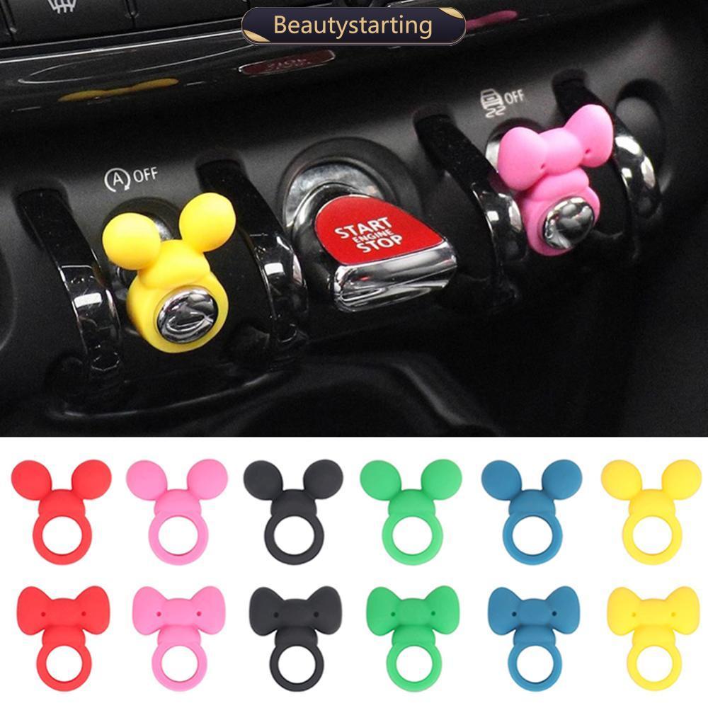 BEAUTYSTARTING Mickey Mouse Minnie รถปุ่มเครื่องประดับเริ่มปุ่มหยุดซิลิโคนสําหรับ BMW MINI Cooper สต