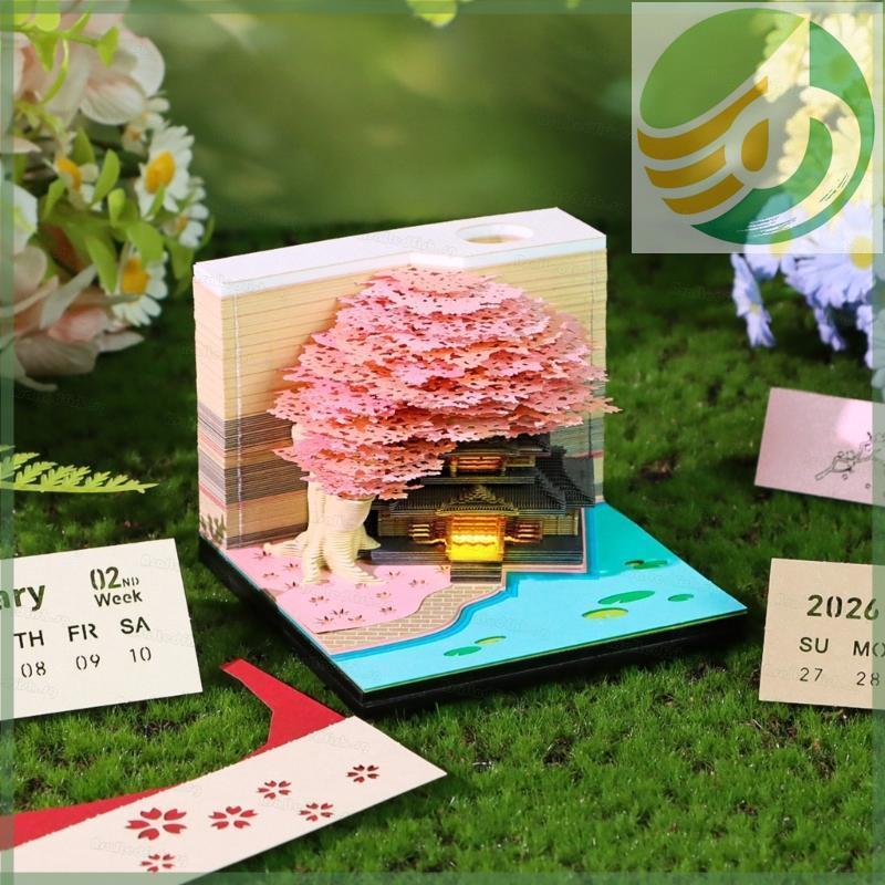 Yf5 As Twenty หกปฏิทินรายสัปดาห์พร้อมไฟ LED 3D Blossomy กระดาษประติมากรรมหมายเหตุ Pad กระดาษพิเศษโต๊