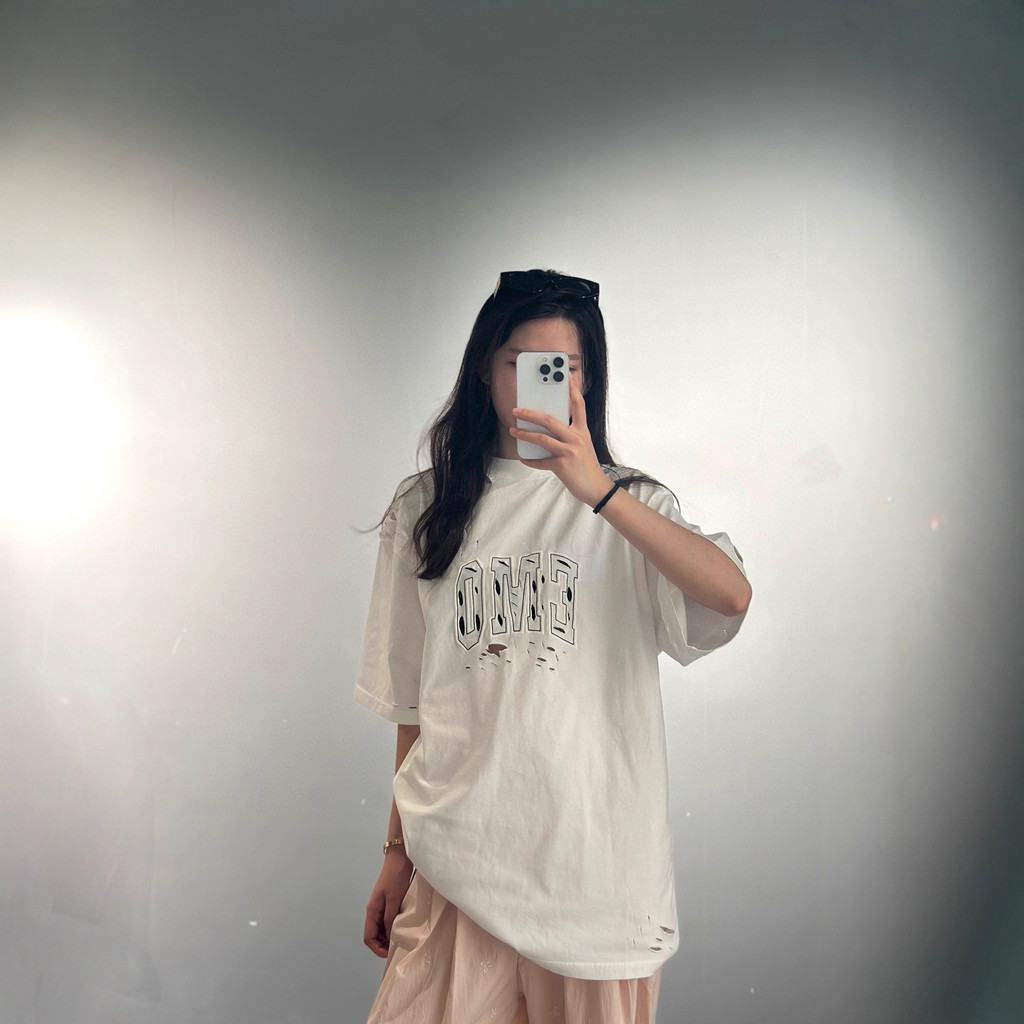 JEFP BLCG 25New Summer Collection EMO Puncture and Cut T Shirt O Loose fit couple style