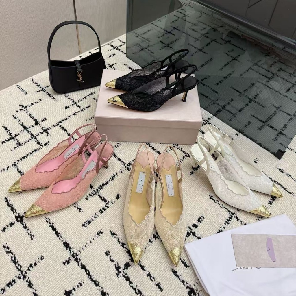 LZJI JIMM** Summer new style metal pointed toe lace backless low-heel sandals for women, versatile f