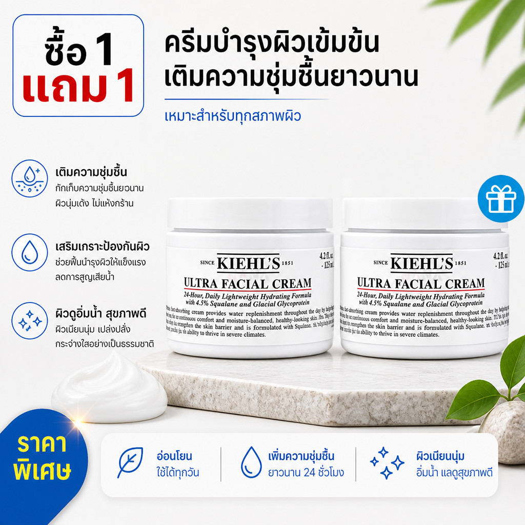 [ซื้อ 1 แถม 1] KIEHLS ULTRA FACIAL CREAM 125ML Moisturizer ครีมบํารุงผิวหน้า ช่วยเพิ่มความชุ่มชื้นขอ