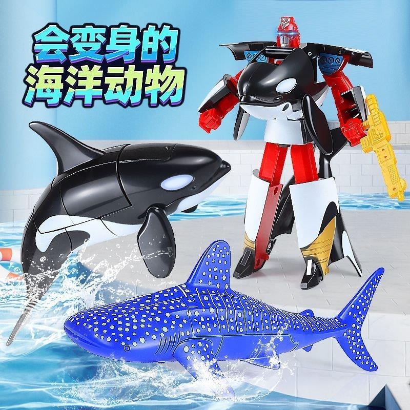 Ocean Pavilion ทหารมือถือ Transformation ของเล่นปลา Killer Whale Whale Shark Dolphin Shark รุ่นรูปชา
