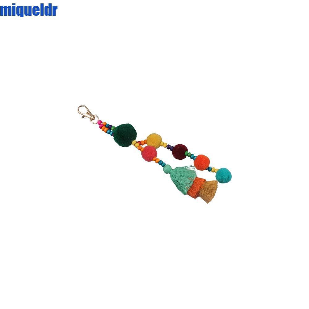 MIQUEL Boho สไตล์ผม Ball พู่พวงกุญแจ,พู่ Boho สไตล์ Boho พวงกุญแจ, Boho เครื่องประดับ Pom Pom Handma